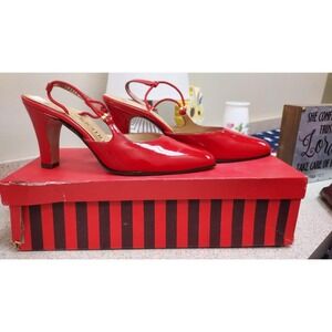 Vintage Mademoiselle Red Patent Leather Slip On‎ Pump Womens Heels Size 7.5aa
